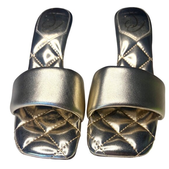 Sam Edelman Starla Heeled Sandals Gold Leather Quilted Footbed Size 7 New In Box - Picture 10 of 11